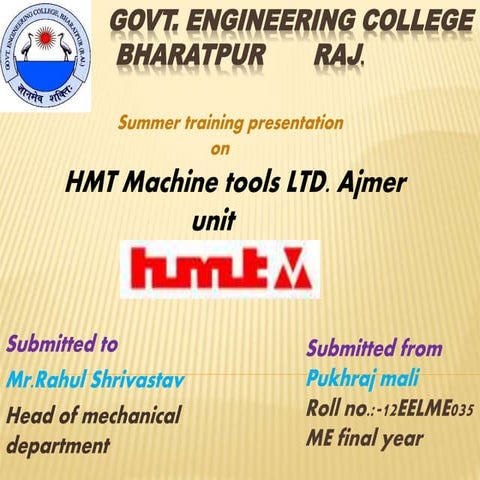 PPT on HMT Ajmer  unit By Pukhraj palariya