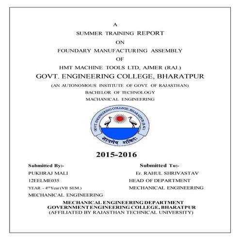 Report on HMT Ajmer unit by pukhraj palariya 