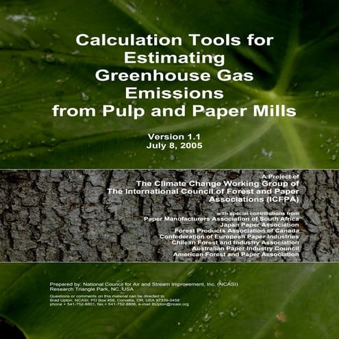 CALCULATION TOOLS FOR ESTIMATING GREENHOUSE GAS EMISSIONS FROM PULP AND ...