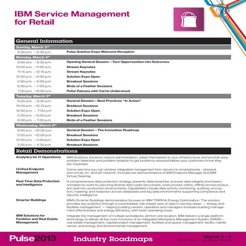 Pulse 2013 Session Roadmap for  Retail