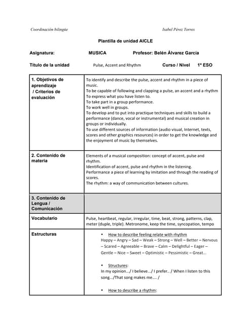 Clil music and physical education unit | PDF