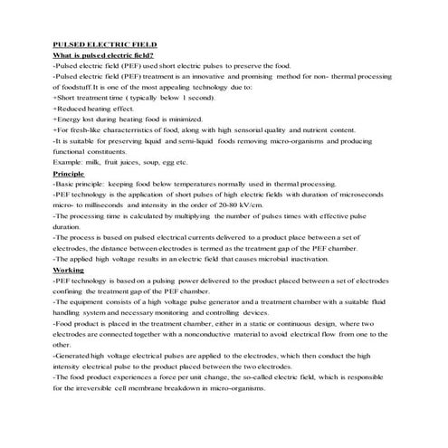 Pulsed electric field