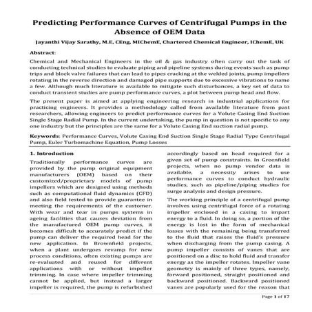 Predicting Performance Curves of Centrifugal Pumps in the Absence of OEM Data