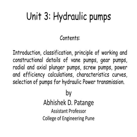 Hydraulic Pumps (Positive displacement pumps)