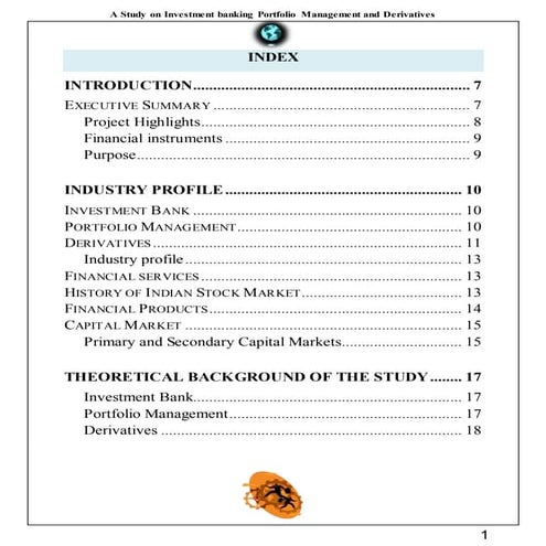 A Study on Investment banking Portfolio Management and Derivatives