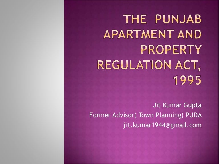 The Punjab apartment and property regulation act, 1995