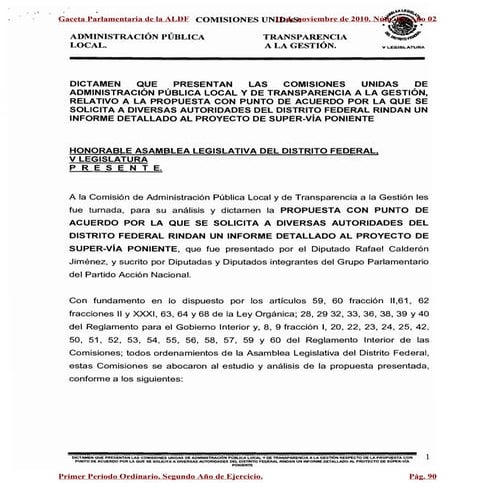 Punto de acuerdo solicitud de información supervía poniente a diversas depend...