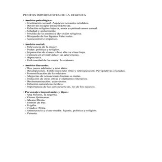 Puntos importantes de la regenta