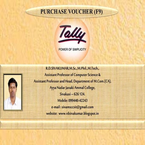PURCHASE VOUCHER (F9) in Tally - R.D.Sivakumar