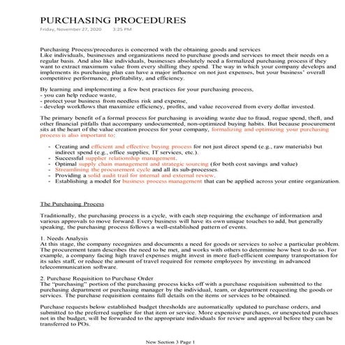 Purchasing procedures