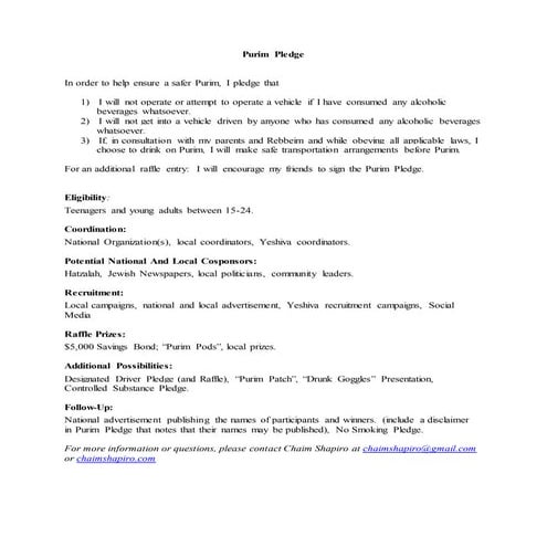 Purim Pledge