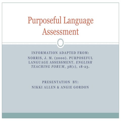 Purposeful Language Assessment