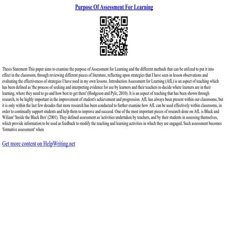 Purpose Of Assessment For Learning | PDF