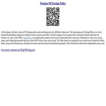 Purpose Of Foreign Policy