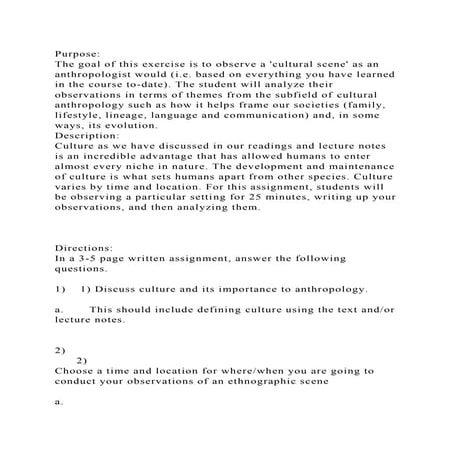 Purpose The goal of this exercise is to observe a cultural scene.docx