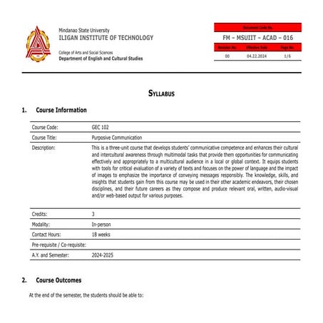 Purposive-Communication Subject in 1st year