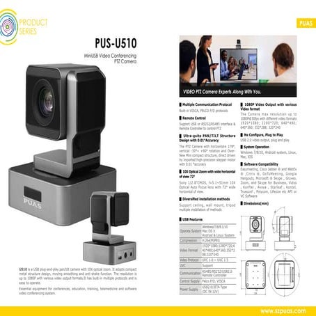 PUS-U210 10X 72°Horizontal Economical USB Camera for Conferencing ...