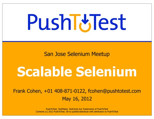 San Jose Selenium Meet-up PushToTest TestMaker Presentation