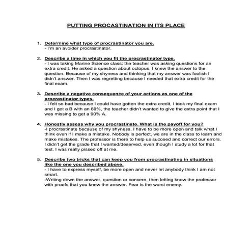 Putting Procastination In Its Place