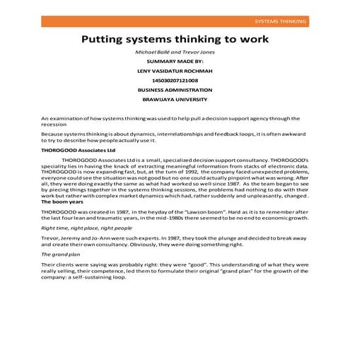 Putting systems thinking to work