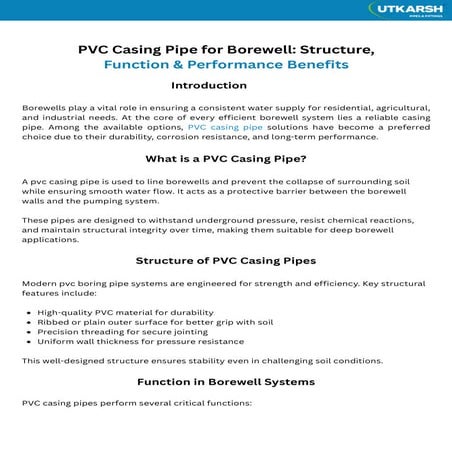 PVC Casing Pipe for Borewell Structure, Function & Performance Benefits ...