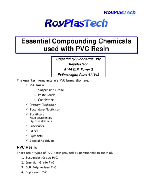 Pvc compounding ingredients, The essential Ingredients