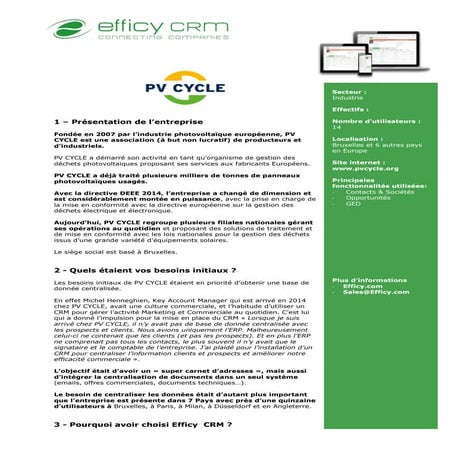 CRM pour l'industrie et les services - Témoignage PV Cycle