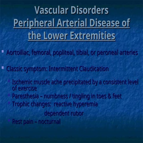 vascular disorder peripheral arterial disease of the lower extremetes | PPT