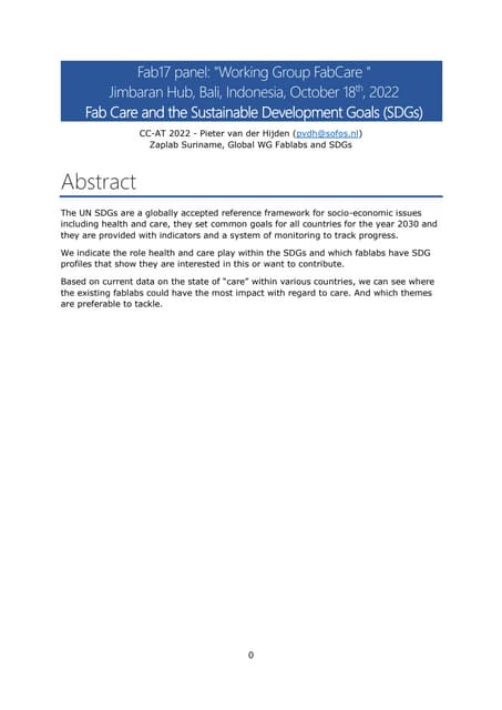 Fab Care and the Sustainable Development Goals (SDGs); Pieter van der Hijden