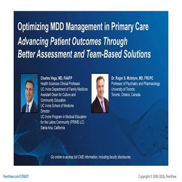 Optimizing MDD Management in Primary Care: Advancing Patient Outcomes ...