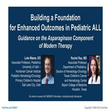 Building a Foundation for Enhanced Outcomes in Pediatric ALL: Guidance ...