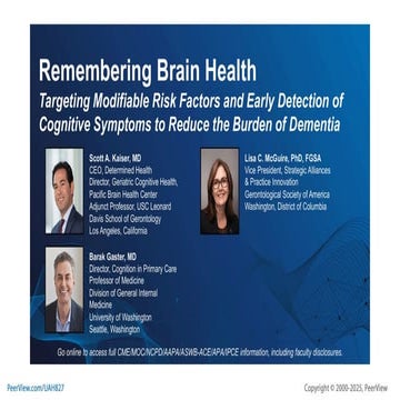 Remembering Brain Health: Targeting Modifiable Risk Factors and Early Detecti...