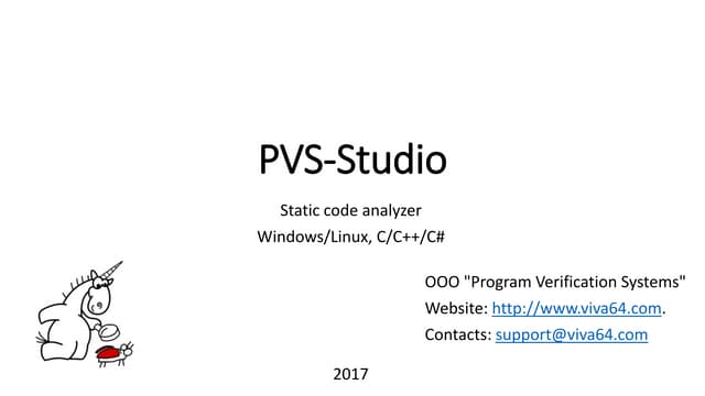 PVS-Studio. Static code analyzer. Windows/Linux, C/C++/C#. 2017