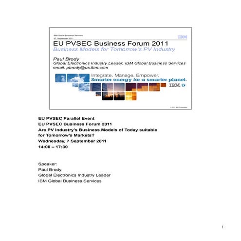 PVSEC - Business Forum - Keynote Speech - Paul Brody