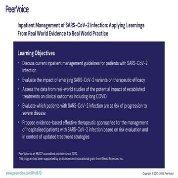 Inpatient Management of SARS-CoV-2 Infection: Applying Learnings From Real World Evidence to Real World Practice
