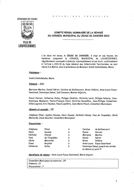Conseil municipal du 26 janvier 2012