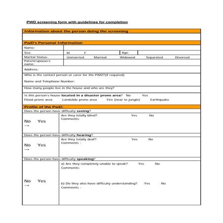 Pwd screening form with guidelines for completion | PDF