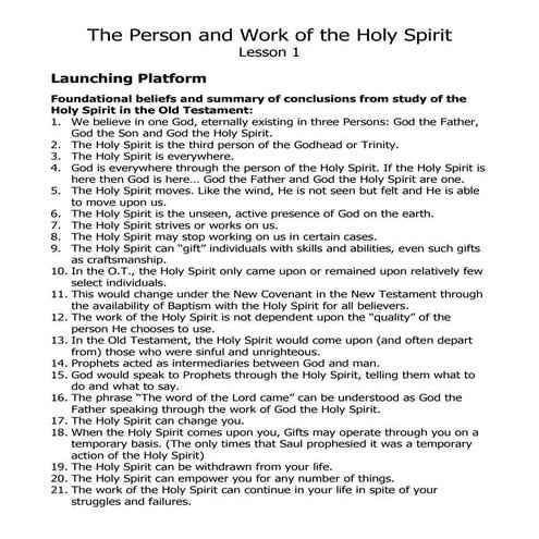 The Person & Work of the Holy Spirit Class | Week #1 | PDF