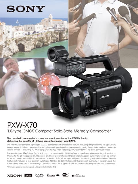 Camera Sony Pxw-x70 - Photo, audio & vidéo