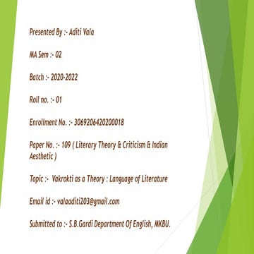 Vakrokti as a Theory : Criticism & Indian aesthetic