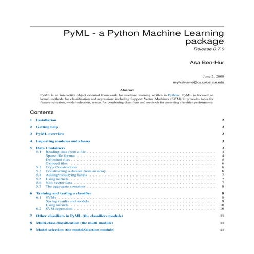 PyML - a Python Machine Learning package | PDF