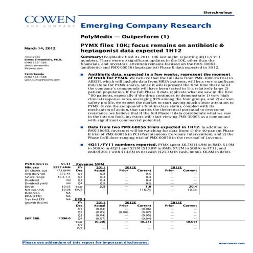 PolyMedix ($PYMX) Cowan Research 