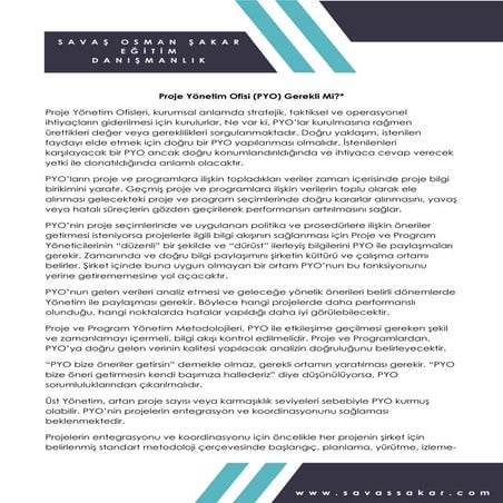 Proje Yönetimi Ofisi Gerekli Mi? Savaş Şakar
