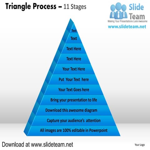 Pyramind triangle built out of puzzle pieces process 11 stages powerpoint dia...