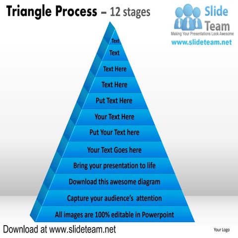 Pyramind triangle built out of puzzle pieces process 12 stages powerpoint dia...