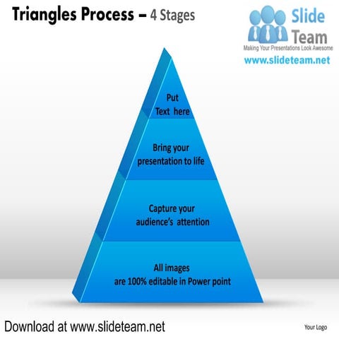 Pyramind triangle built out of puzzle pieces process 4 stages powerpoint diag...