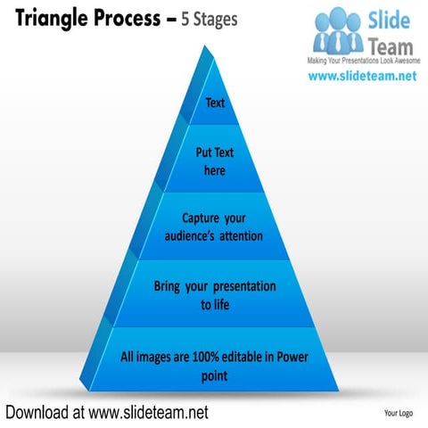 Pyramind triangle built out of puzzle pieces process 5 stages powerpoint diag...