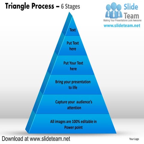 Pyramind triangle built out of puzzle pieces process 6 stages powerpoint diag...