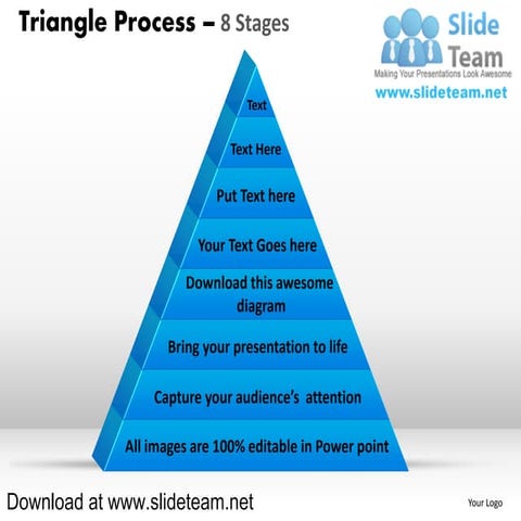 Pyramind triangle built out of puzzle pieces process 8 stages powerpoint diag...
