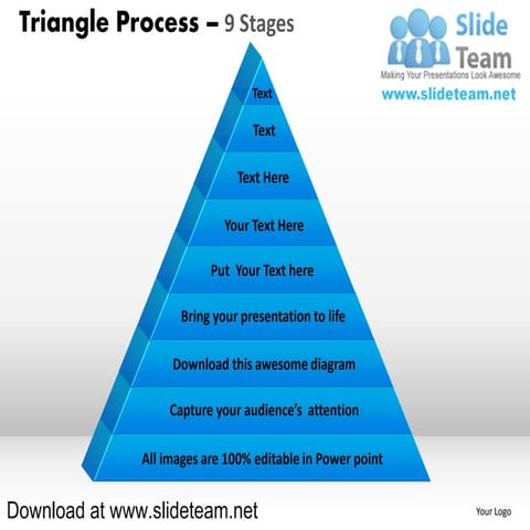 Pyramind triangle built out of puzzle pieces process 9 stages powerpoint diag...